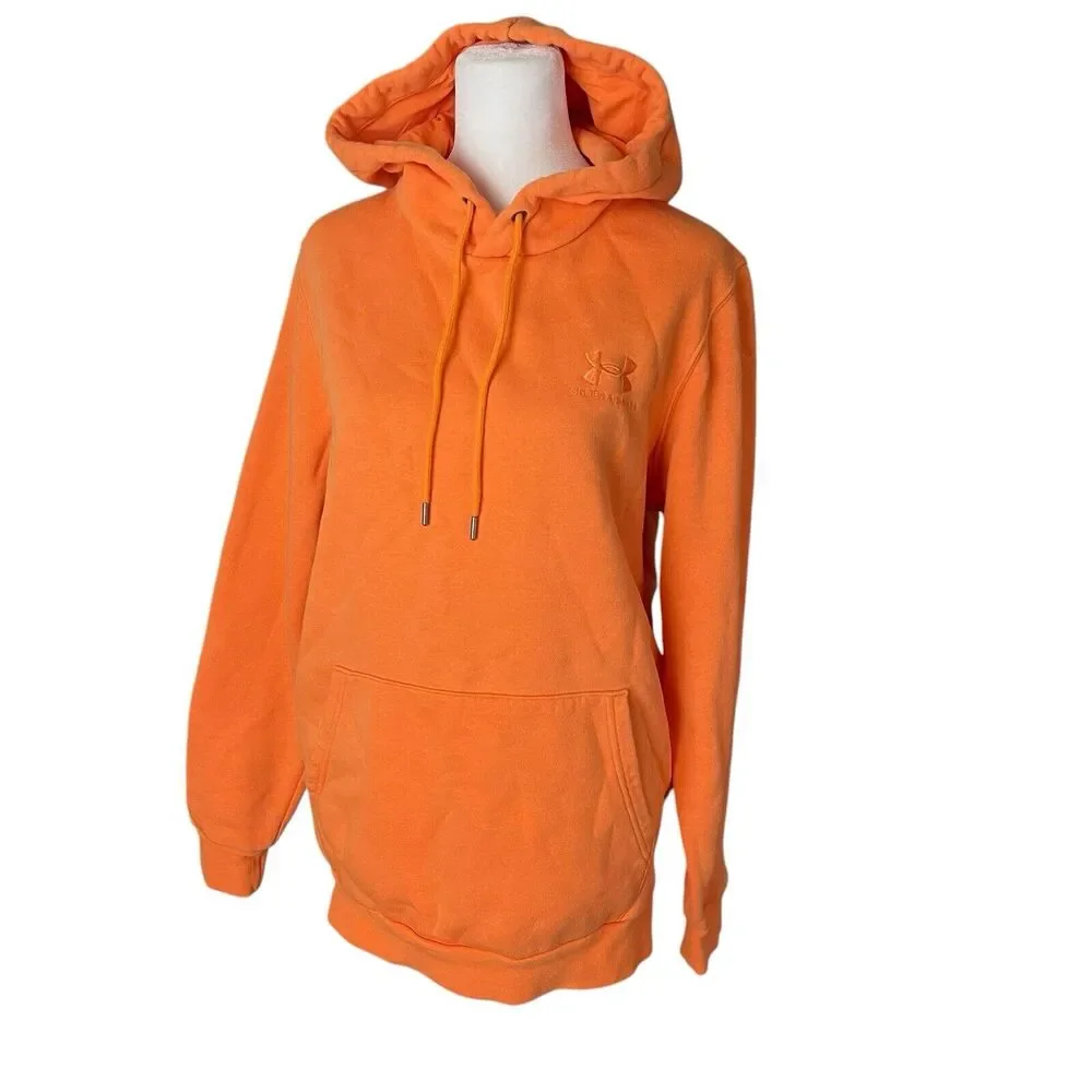 Under Armour Mens Medium Playback Essential Fleece Hoodie Orange Pullover Pocket